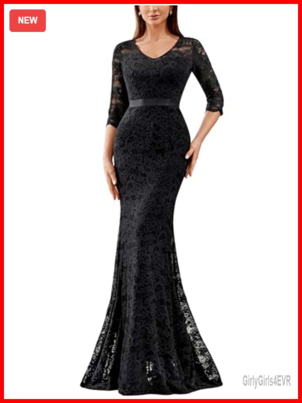 Elegant V Neck Floral Lace Formal Evening Party Maxi Dress Mermaid
